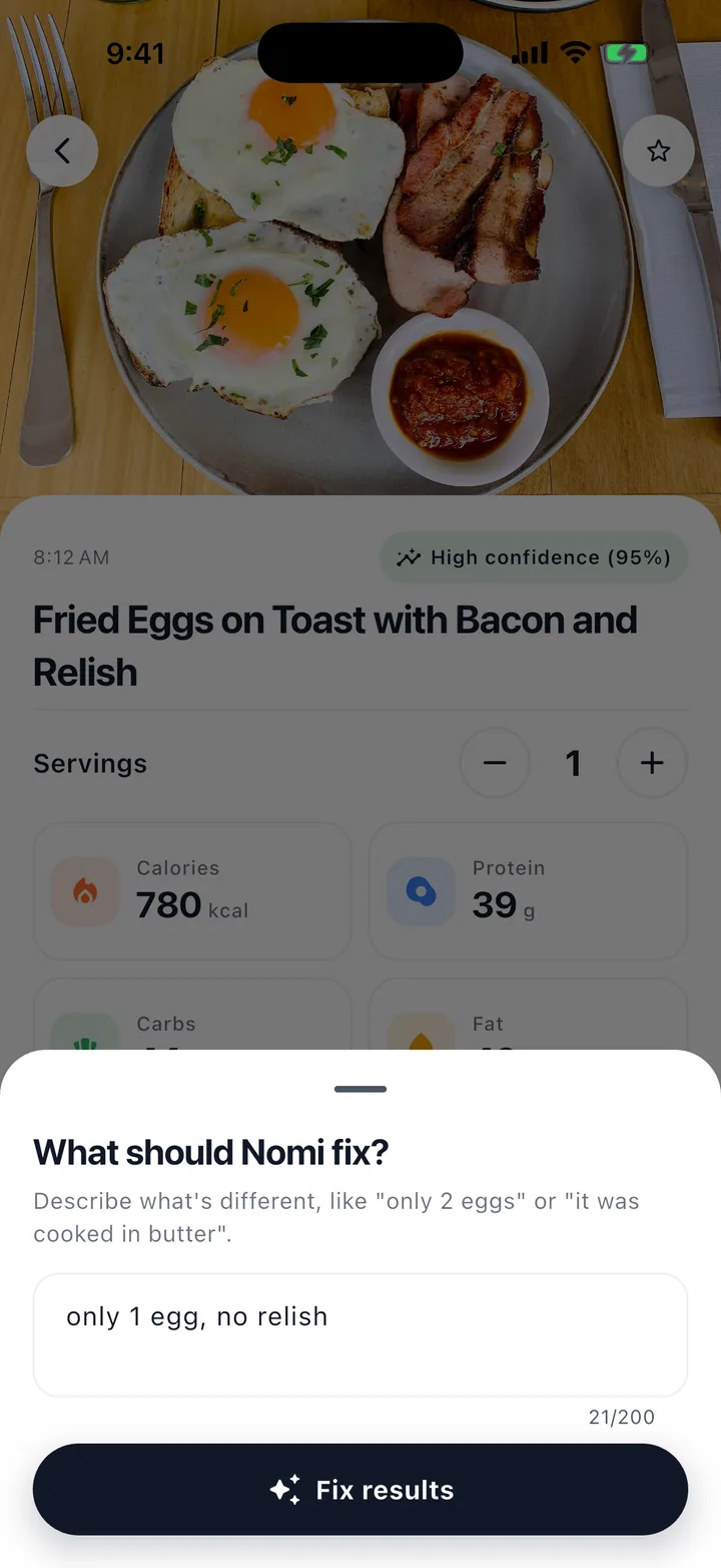 Nomi natural-language correction screen