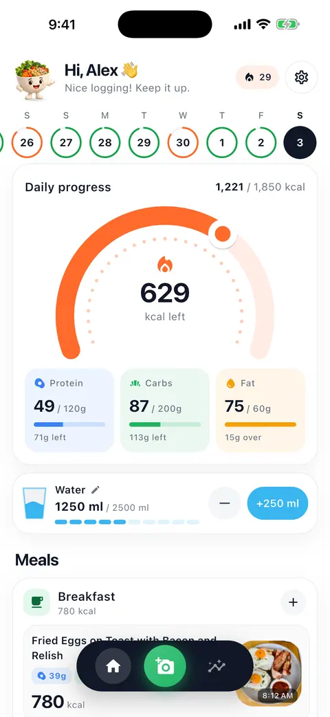 Nomi calorie tracker running on a photorealistic iPhone